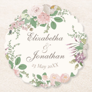 Modern floral custom wedding personalised paper coaster