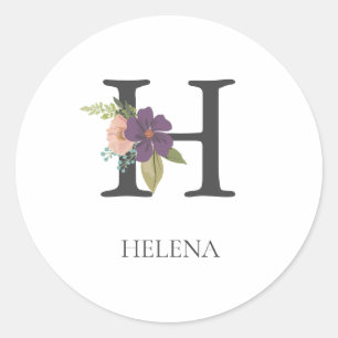 Modern Floral Customisable Monogrammed Classic Round Sticker