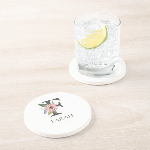 Modern Floral Customisable Monogrammed Coaster
