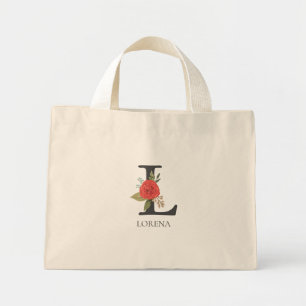 Modern Floral Customisable Monogrammed Letter L Mini Tote Bag