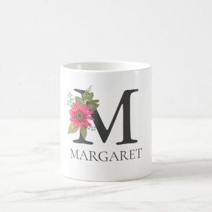 Modern Floral Customisable Monogrammed  Letter M Coffee Mug