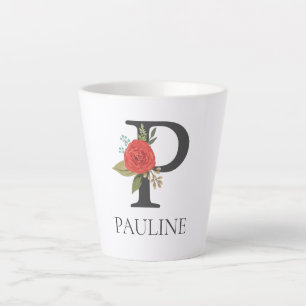 Modern Floral Customisable Monogrammed Letter P Latte Mug