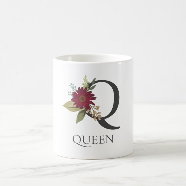 Modern Floral Customisable Monogrammed Letter Q Coffee Mug (Center)