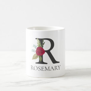 Modern Floral Customisable Monogrammed Letter R Coffee Mug