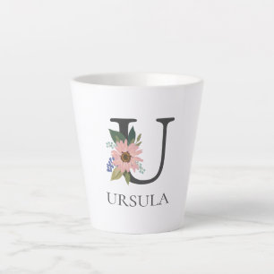 Modern Floral Customisable Monogrammed Letter U Latte Mug