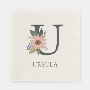 Modern Floral Customisable Monogrammed Letter U Napkin