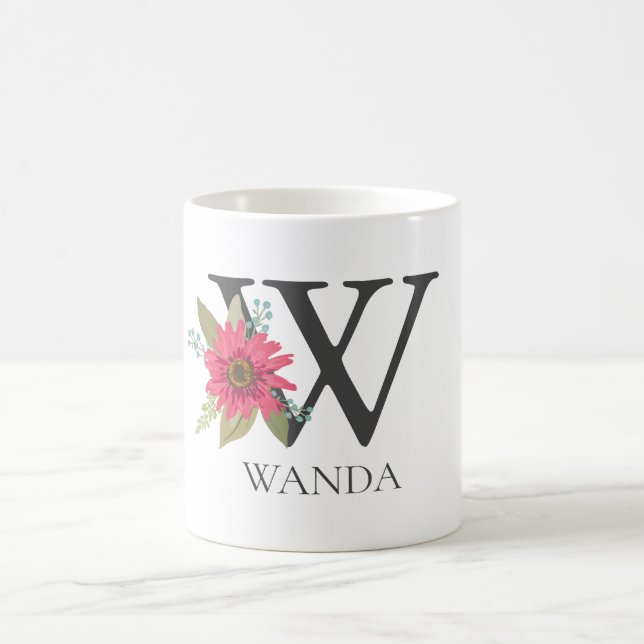 Modern Floral Customisable Monogrammed  Letter W Coffee Mug (Center)