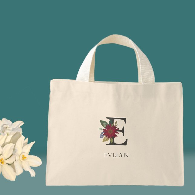 Modern Floral Customisable Monogrammed  Mini Tote Bag (Creator Uploaded)