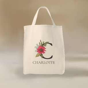 Modern Floral Customizable Monogrammed Tote Bag