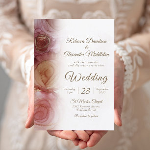 Modern Floral Dark Purple Wedding Invitation