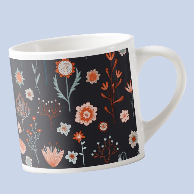 Modern Floral Dark Scandinavian Espresso Cup (Modern Scandinavian dark floral espresso cup)