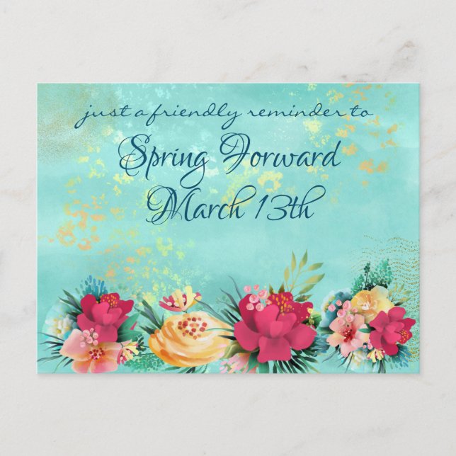 Modern Floral Daylight Savings Remind Postcard (Front)