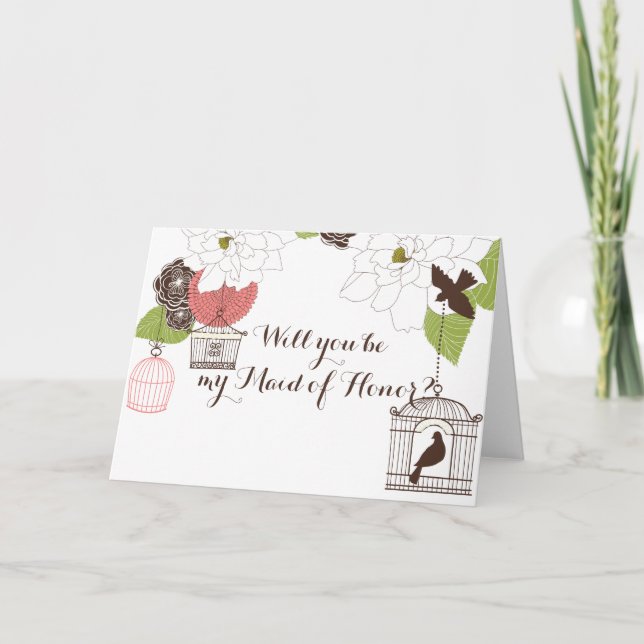 Modern Floral Design Magnolia Name n Love Birds Invitation (Front)