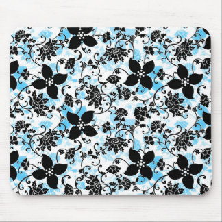 Modern Floral Design Mouse Pad - Black/Blue/White