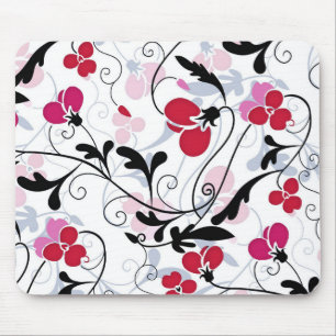Modern Floral Design Mouse Pad - Red/White/Black
