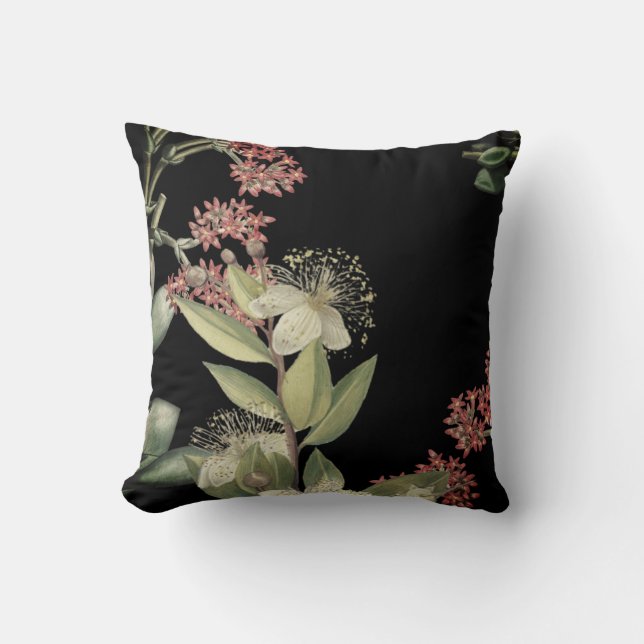 Modern Floral Design on Black  Cushion (Front)