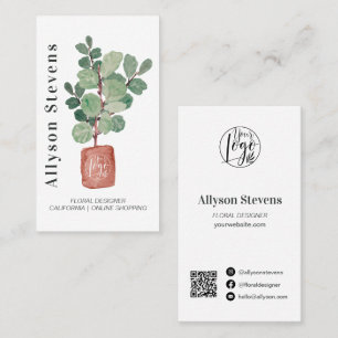 Modern floral designer plant fig logo qr code business card