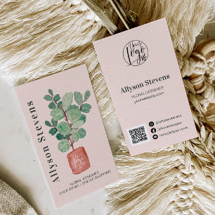Modern floral designer plant pink logo qr code business card