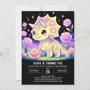 Modern Floral Dinosaur Digital Birthday Invitation