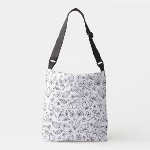Modern floral doodles crossbody bag