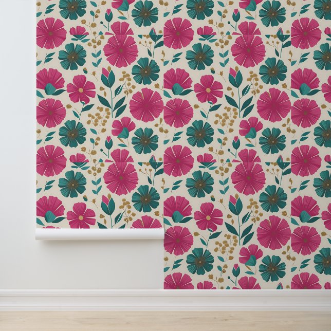 Modern Floral Dream Peel and Stick Wallpaper (Application)