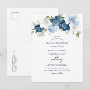 Modern Floral Dusty Blue Botanical Wedding Invitation Postcard