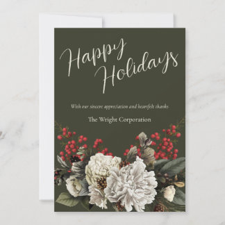 Modern Floral Elegant Company Name Holiday Card