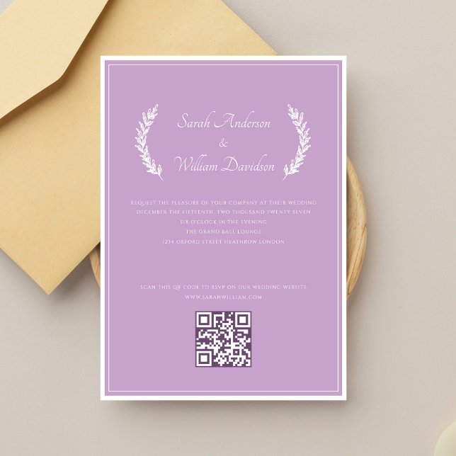 Modern Floral Elegant Lavender QR Code Wedding Invitation (Creator Uploaded)