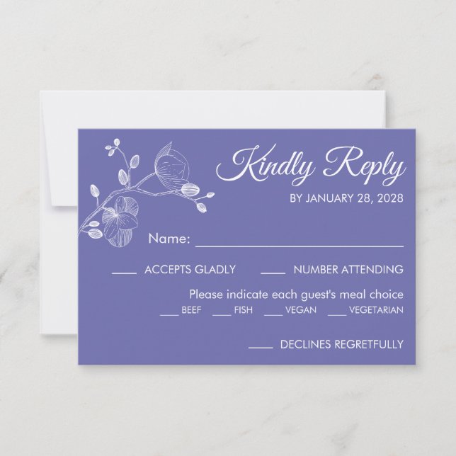 Modern floral elegant orchids purple meal choice RSVP card (Front)
