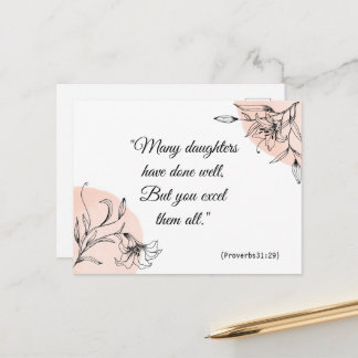 Modern Floral Elegant Pink Spiritual Bible Verse Postcard
