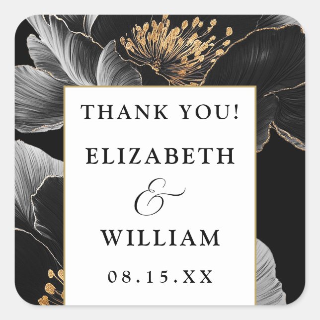 Modern Floral Elegant Thank You Favour Square Sticker (Front)