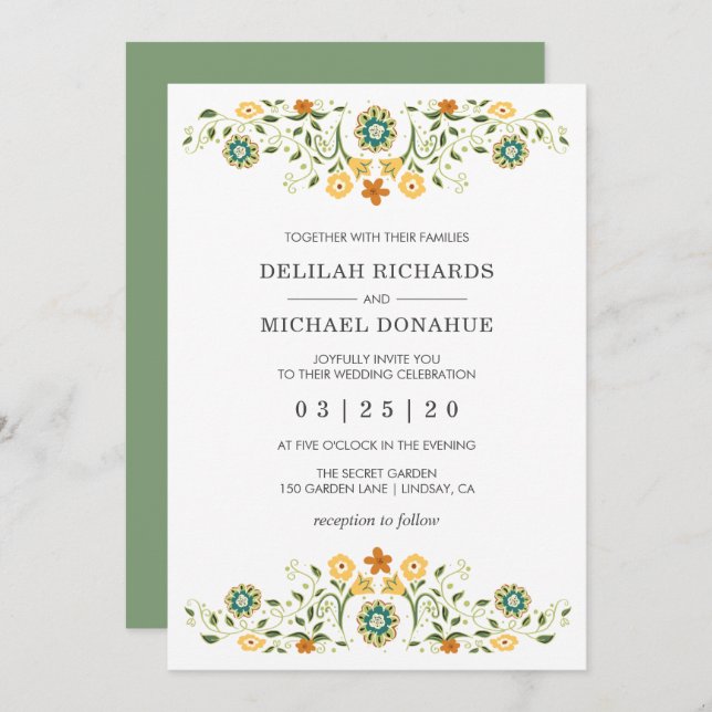 Modern Floral Elegant Wedding Invitation (Front/Back)