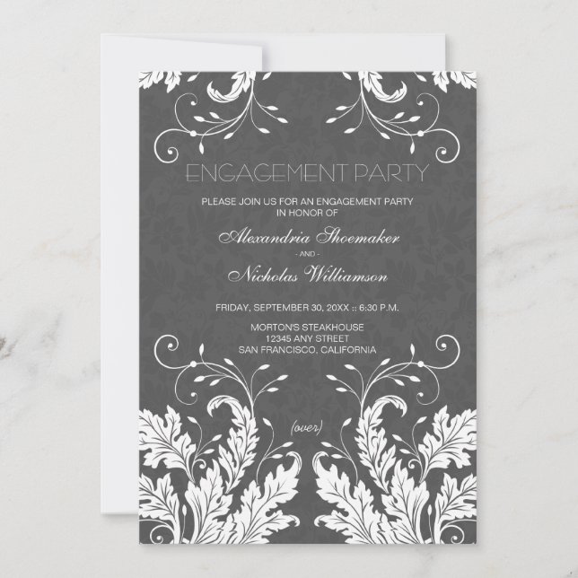 Modern Floral Engagement Party Invite (white) (Front)