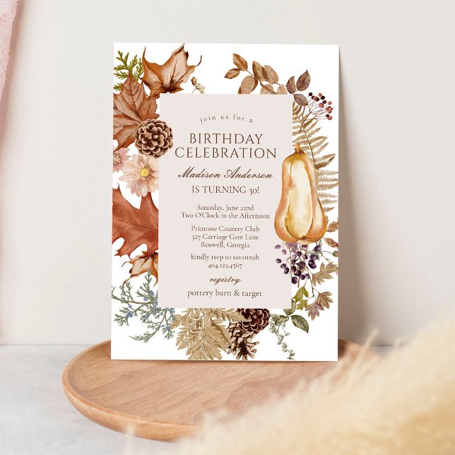 Modern Floral Fall Autumn Birthday Invitation (Creator Uploaded)