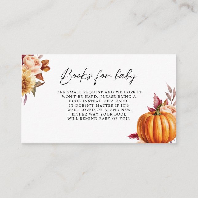 Modern Floral Fall Baby Shower Books for Baby Enclosure Card (Front)