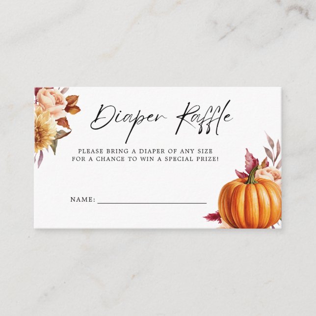 Modern Floral Fall Baby Shower Diaper Raffle Enclosure Card (Front)