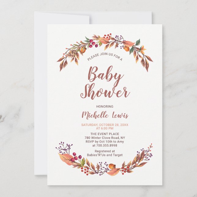 Modern Floral Fall Boy Baby Shower Invitation (Front)