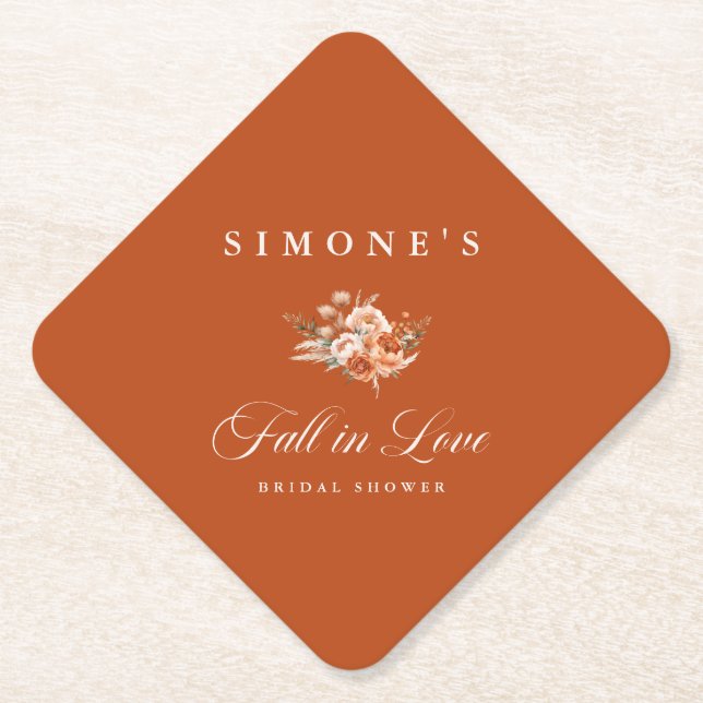 Modern Floral Fall In Love Bridal Shower  Paper Coaster (Front)