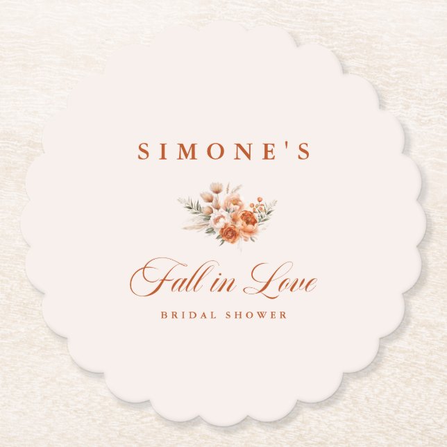 Modern Floral Fall In Love Bridal Shower  Paper Coaster (Front)