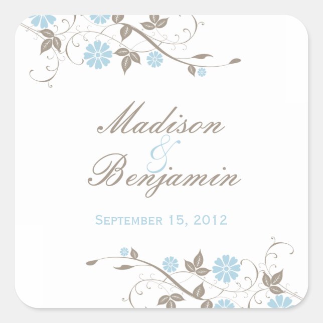 Modern Floral Favour Sticker - Aqua Blue (Front)