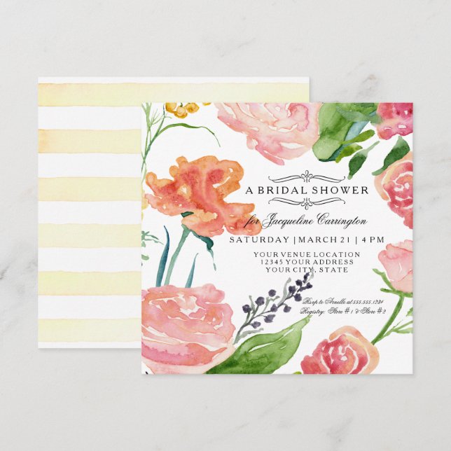 Modern Floral Flower Sunset Colours Bridal Shower Invitation (Front/Back)