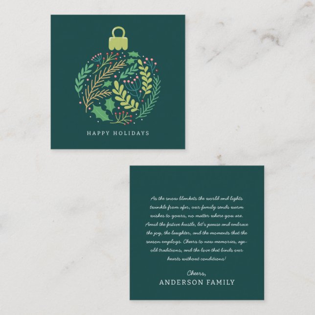 Modern Floral Foliage Ornament Happy Holidays Card (Front/Back)