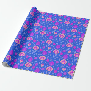 Modern Floral Folkore // Bright Blue-Purple-Pink Wrapping Paper
