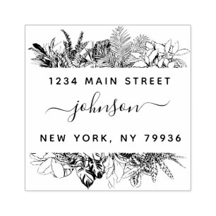Modern Floral Frame Create Your Own Return Address Rubber Stamp
