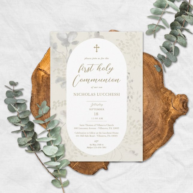 Modern Floral Frame Gender Neutral Communion Invitation (Creator Uploaded)