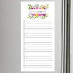 Modern Floral Frame Personalised Magnetic Notepad<br><div class="desc">Lined and checkmark box magnetic notepad design featuring a simply modern bright flowers floral frame personalised with your name.</div>