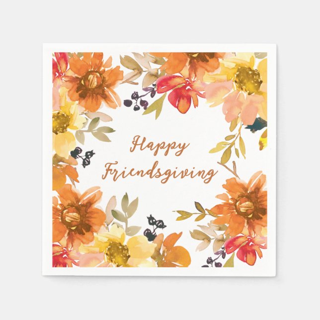 Modern Floral Friendsgiving  Napkin (Front)