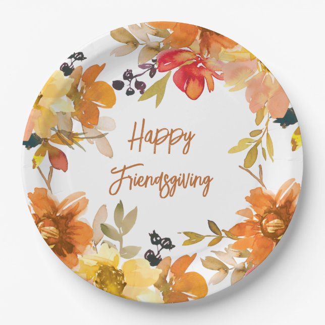 Modern Floral Friendsgiving  Paper Plate (Front)