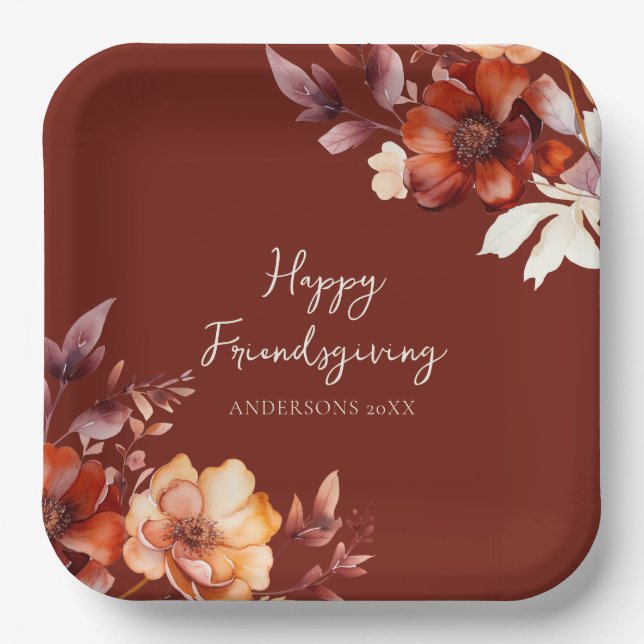 Modern Floral Friendsgiving  Paper Plate (Front)