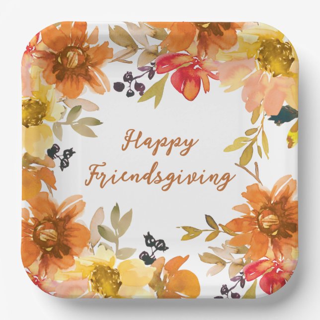 Modern Floral Friendsgiving  Paper Plate (Front)